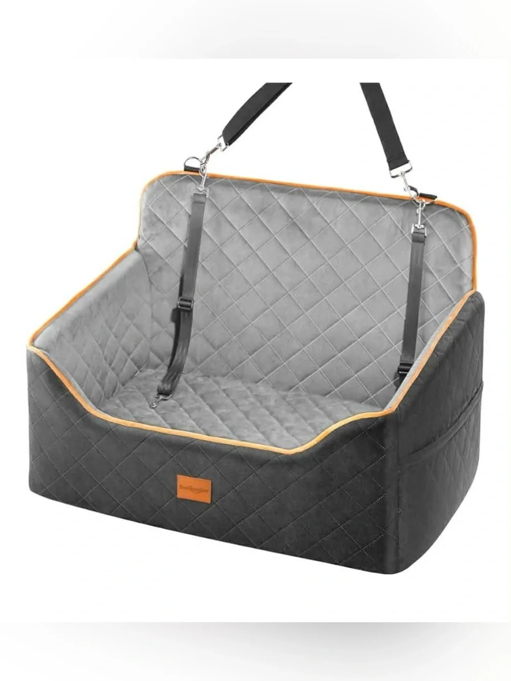 Quilted Pet Car Seat Booster - Gray with Tan Trim
